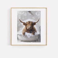Home Luxe Highland Cow Bubble Bath Glitter Wall Art 50x70cm Framed Art