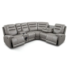 Daytona Grey Electric Leather Corner Recliner - Bluetooth & LED Hub