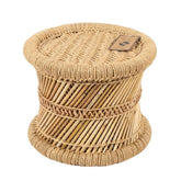 About Home Handcrafted Bamboo Footstool - Round Natural Rattan Pouffe
