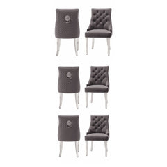 Set of 6 Minister Grey Brushed Velvet Lion Knocker Dining Chairs