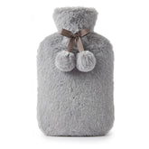 Taupe Tipped Faux Fur 2L Hot Water Bottle - Luxury Pom Pom Winter Gift
