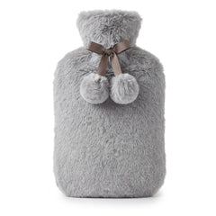 Taupe Tipped Faux Fur 2L Hot Water Bottle - Luxury Pom Pom Winter Gift