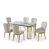 Cindy White Sintered Stone Dining Table & 6 Ivory Mia Chairs Set