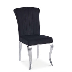 Armenia Black Velvet Dining Chairs - Set of 2 with Polished Silver Legs