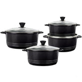 Laria 4pc Black Die-Cast Aluminium Stockpot Set - Induction Ready