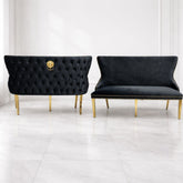Victoria Black Shimmer Fabric Luxury Bench with Gold Lion Knocker