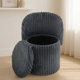3 In 1 Charcoal Malibu Bouclé Ottoman Storage Stool - Round Seat