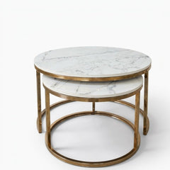 Boston White Marble Nest of Tables Set of 2 Rose Gold Metal Frame