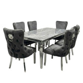 Sofia 1.8m Grey Marble Dining Table & 6 Victoria Grey Silver Chairs