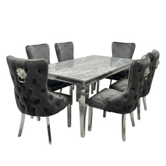 Sofia 1.8m Grey Marble Dining Table & 6 Victoria Grey Silver Chairs