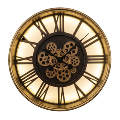 Home Luxe Light Up LED USB Gold Moving Cog Wall Clock Roman Numeral 51cm