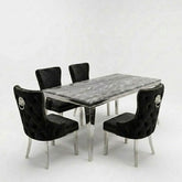 Sofia 1.5m Grey Marble Dining Table & 4 Victoria Black Silver Chairs