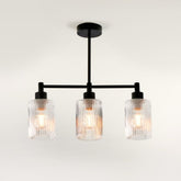 Ribbed Glass 3-Pendant Ceiling Light - Modern Black & Glass Fixture