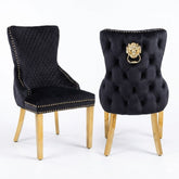 Set of 2 Victoria Black Velvet & Gold Dining Chairs with Lion Ring Knocker – Home Luxe Interior