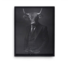 Home Luxe Highland Cow In Suit Framed Wall Art Black & White 60x45cm