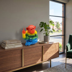 Home Luxe Rainbow Monkey Middle Finger Gesture Statue Figure | Multi