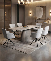 Monaco Grey Stone Extending Dining Set 6 Tuscany Swivel Chairs