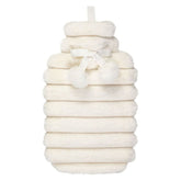 Ribbed Fur 1.7L Hot Water Bottle with Poms - Luxury Cream Winter Gift