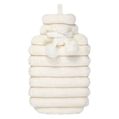 Ribbed Fur 1.7L Hot Water Bottle with Poms - Luxury Cream Winter Gift