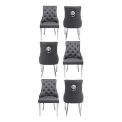Chicago Black & Gold Ceramic Extending Table & 6 Stanford Grey Chairs