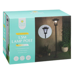 Black 1.5m Solar Lamp Post - Warm White LED Outdoor Garden Light