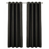 Black Faux Silk Fully Lined Eyelet Curtains - 1 Pair,