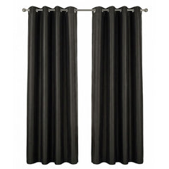 Black Faux Silk Fully Lined Eyelet Curtains - 1 Pair,