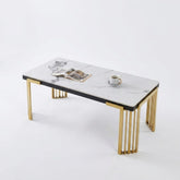 Cindy White Sintered Stone Coffee Table - Luxury Gold Geometric Base