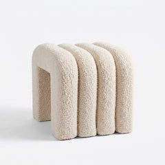 Teddy Arch Footstool White Plush Boucle Accent Seat for Living Room
