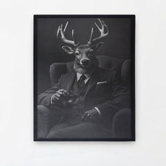 Home Luxe Framed Wall Art Stag In Suit Black & White Print 60X45Cm