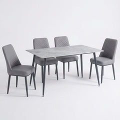 Oxford Grey Ceramic Dining Table and 4 Grey Upholstered Chairs Set