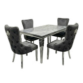 Sofia 1.5m Grey Marble Dining Table & 4 Victoria Grey Silver Chairs