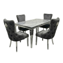 Sofia 1.5m Grey Marble Dining Table & 4 Victoria Grey Silver Chairs