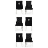 Set of 6 Minister Black Brushed Velvet Lion Knocker Chairs & Pearls