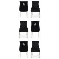 Set of 6 Minister Black Brushed Velvet Lion Knocker Chairs & Pearls