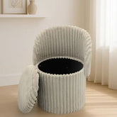 3 In 1 Natural Malibu Bouclé Ottoman Storage Stool - Round Cream Seat