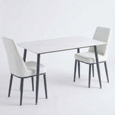 Set of 2 Oxford White PU Leather Dining Chairs with Slim Metal Legs