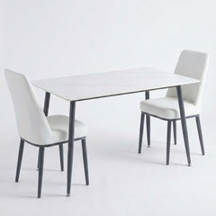 Set of 4 Oxford White PU Leather Dining Chairs with Slim Metal Legs