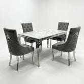 Sofia 1.2m Grey Marble Dining Table & 4 Minister Grey Lion Chairs