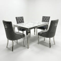 Sofia 1.2m Grey Marble Dining Table & 4 Minister Grey Lion Chairs