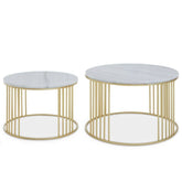 Jodie Set of 2 White Marble & Gold Nesting Coffee Tables - Round Set