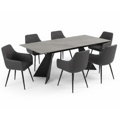 Chicago Grey Ceramic Extending Dining Table & 6 Stanford Grey Chairs
