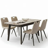 Arizona Extending Cream & Gold Ceramic Table & 4 Monza Beige Chairs