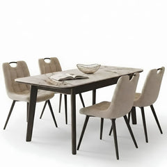 Arizona Extending Cream & Gold Ceramic Table & 4 Monza Beige Chairs