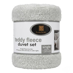 Laura Secret Teddy Fleece Single Duvet Set - Silver Warm Snuggly Bedding
