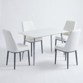 Oxford White Ceramic Dining Table and 4 White Upholstered Chairs Set