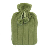 Sage Green 2L Faux Fur Hot Water Bottle - Luxury Plush Pom Pom Gift