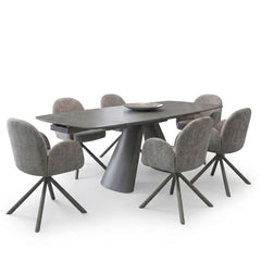 Gstaad Grey Ceramic Extending Dining Set 6 Swivel Chairs 160-240cm