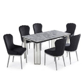 Cindy Grey Sintered Stone Dining Table & 6 Black Mia Chairs Set