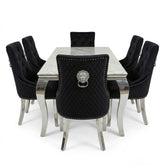 Sofia 1.8m Grey Marble Dining Table & 6 Black Minister Lion Chairs